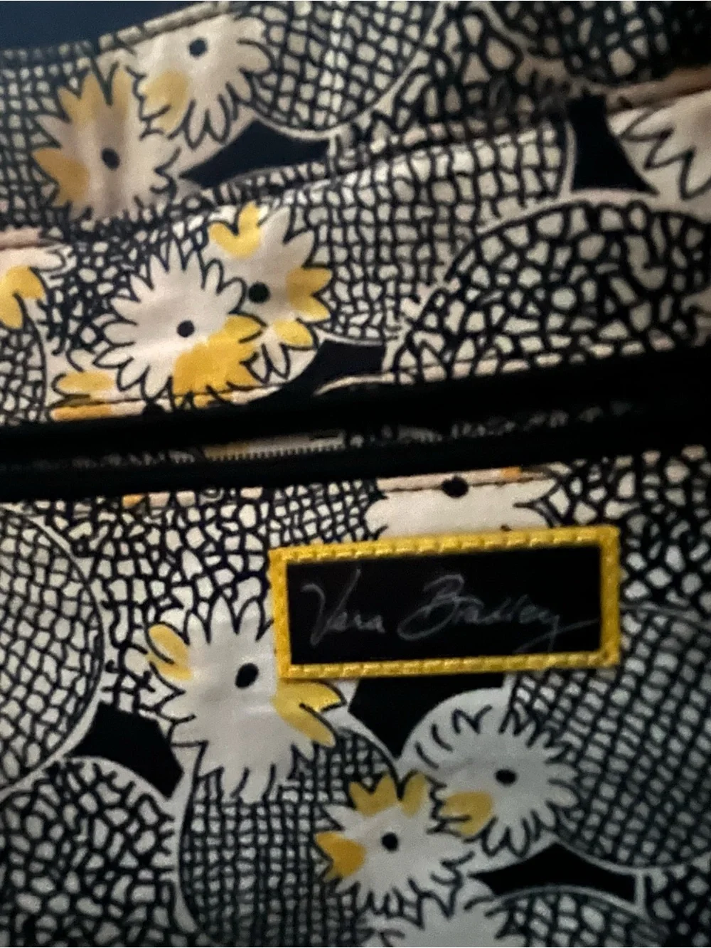 Vera Bradley Black Microfiber Handbag w/ Checked Piping Detail Nice!